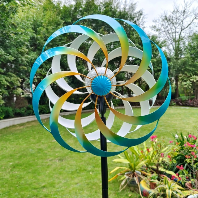 Large Size Blue Windmill With Solar Lights